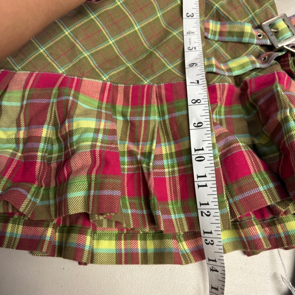 Billabong Y2K Plaid Mini Skirt Green Pink Size 5 Buckle Ruffle Festival - Picture 10 of 11